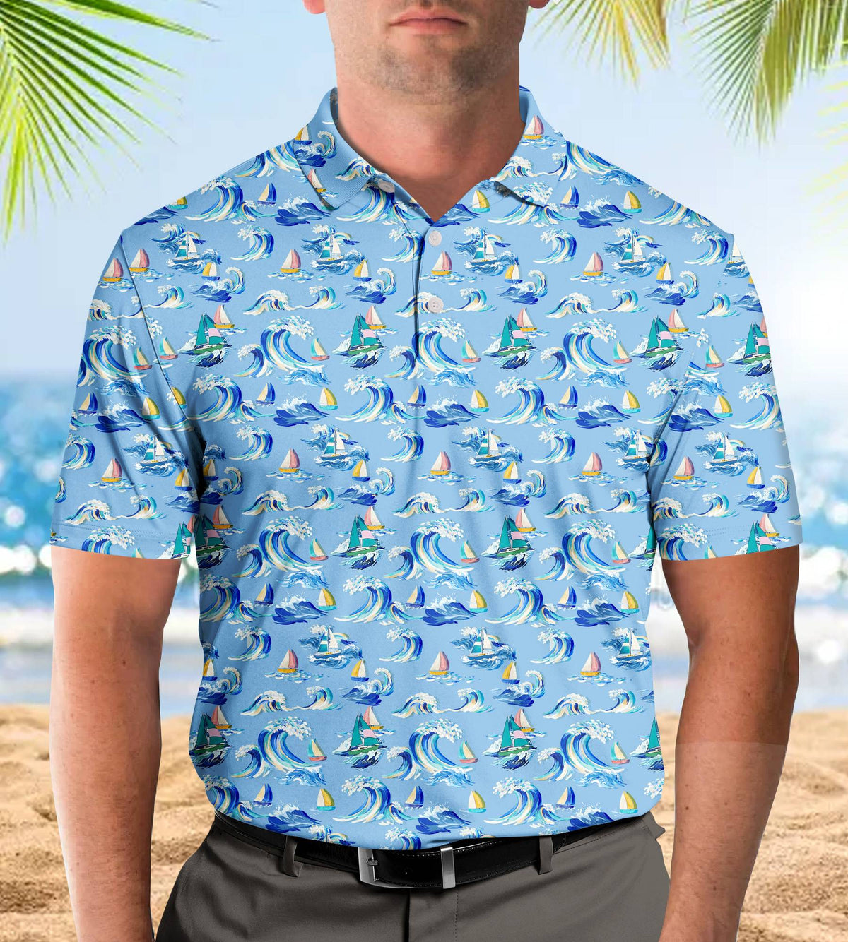 Another front view of the abstract collar polo shirt