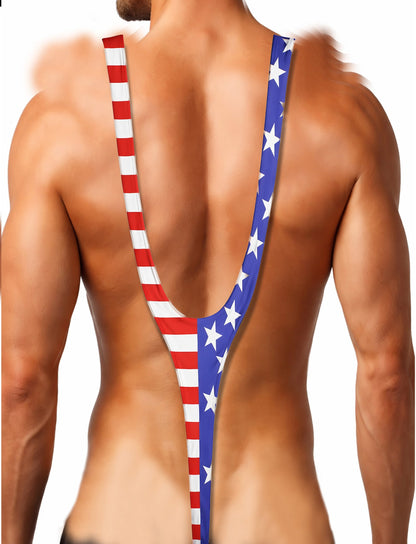 Another lifestyle view of the USA mankini novelty polo shirt