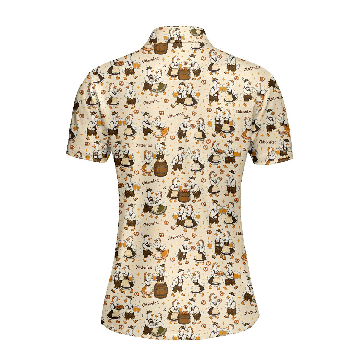 Alternate back view of beige oktoberfest polo shirt