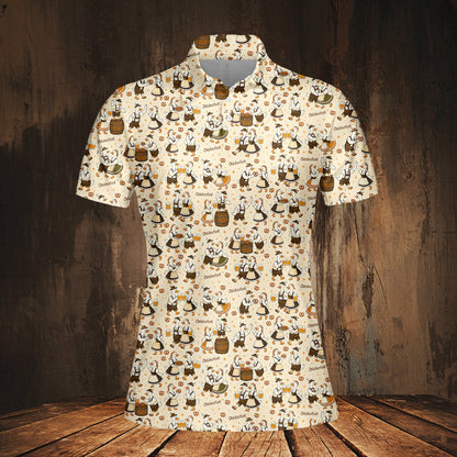 Close-up front view of beige oktoberfest polo shirt pattern