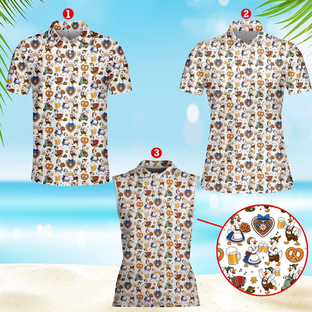 Another front angle of the white oktoberfest polo shirt