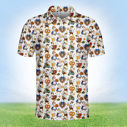 Folded front view of white oktoberfest polo shirt