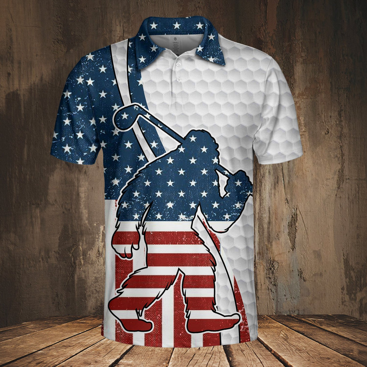 Additional front view of the custom name patriotic polo shirt