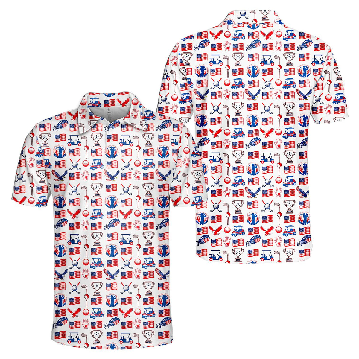 Alternate front view of the patriotic golf polo shirt