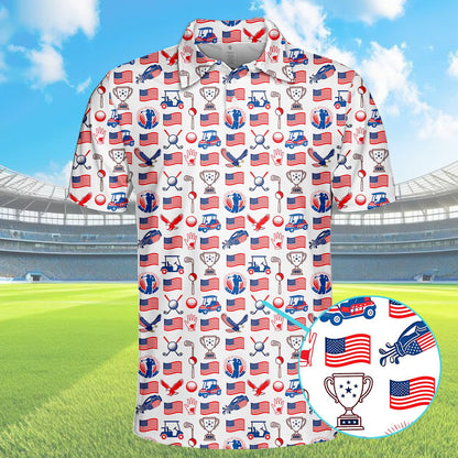 Another front angle view of the patriotic golf polo shirt