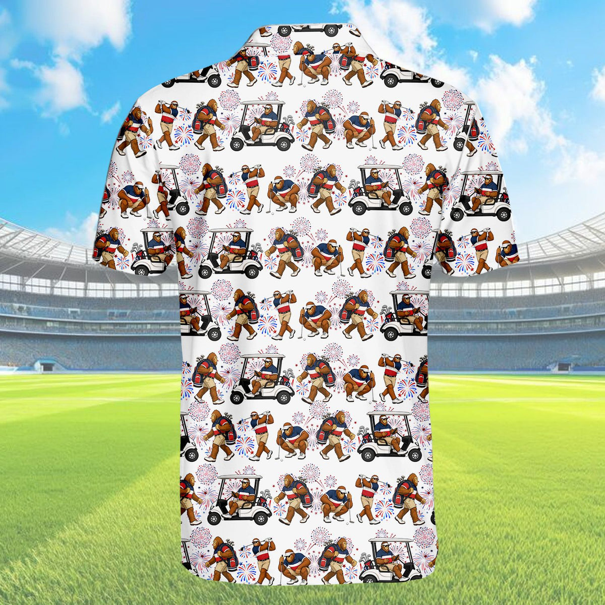 Alternative back view of the gorilla golf polo shirt