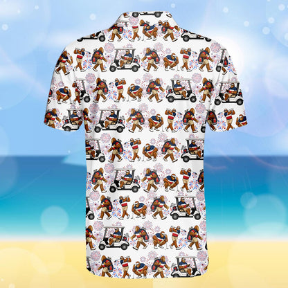 Back view of the white patriotic polo shirt with golf gorillas