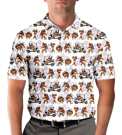 Lifestyle view of someone wearing the patriotic golf polo shirt