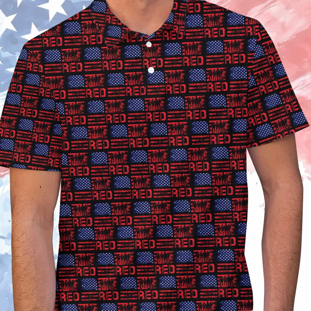 Front perspective of the patriotic polo shirt
