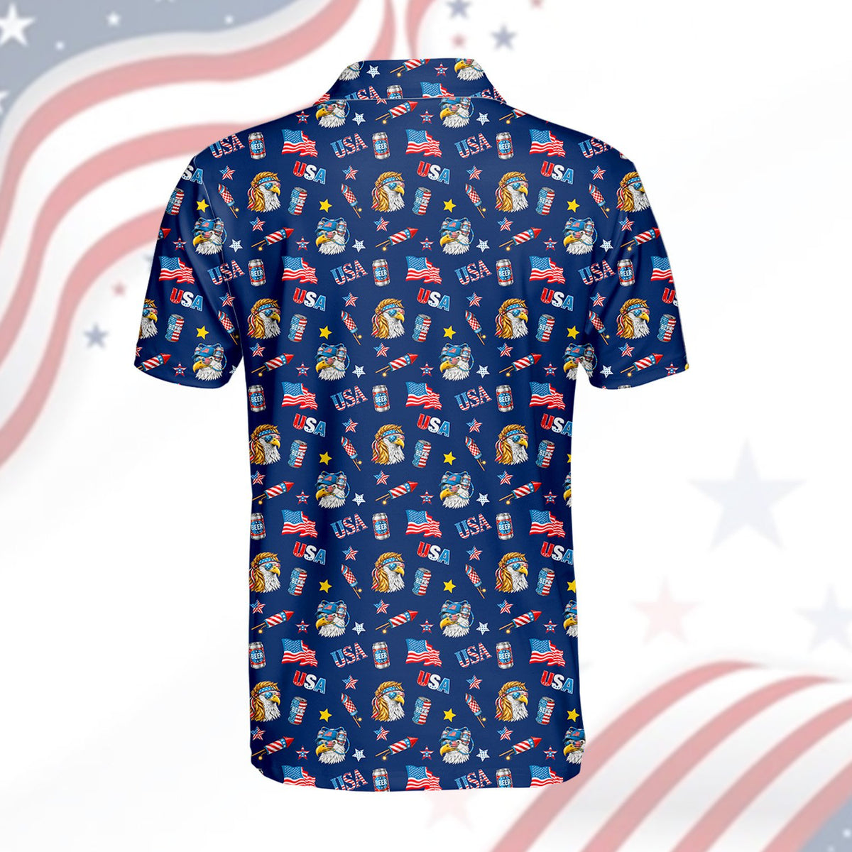 Second back view showing repeating eagle and fireworks pattern