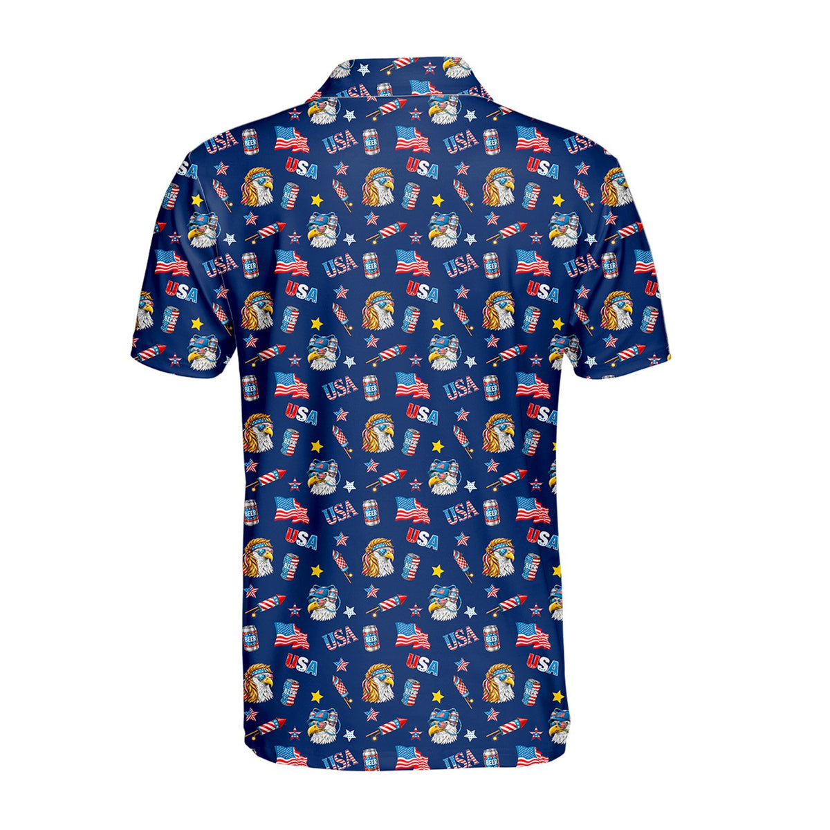 Back view of the fourth of july polo shirt