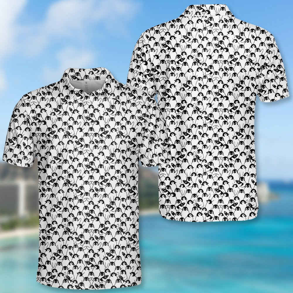 Alternative back view of abstract penguin polo shirt