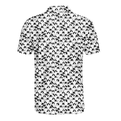 Detailed front view of penguin pattern polo