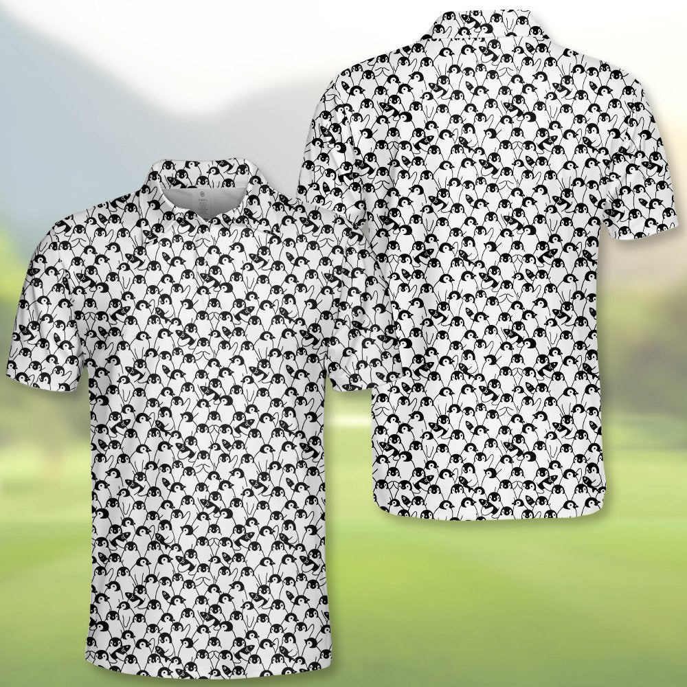 Additional front view of penguin print polo