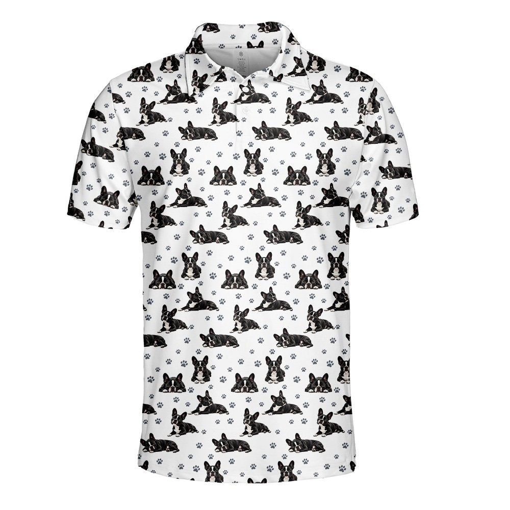 Detail view of the French Bulldog and paw print design