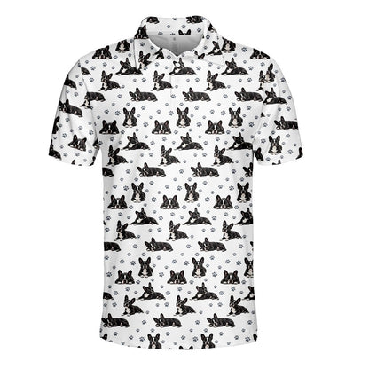 Detail view of the French Bulldog and paw print design
