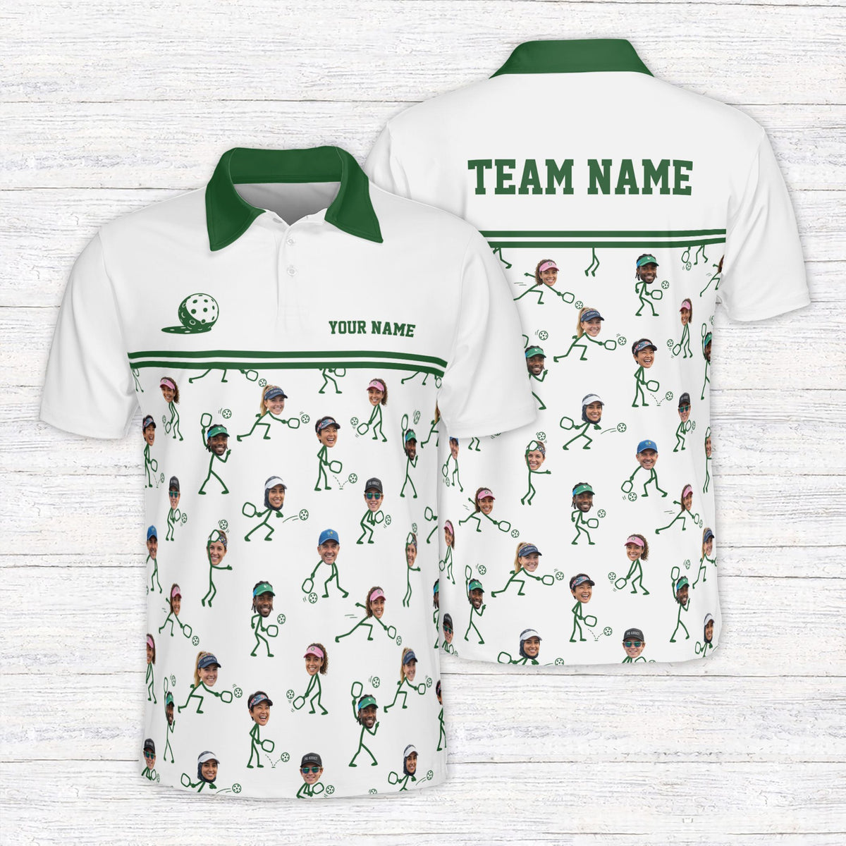 Close up front view of the custom polo shirt with name on chest