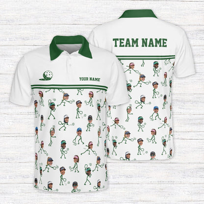 Close up front view of the custom polo shirt with name on chest