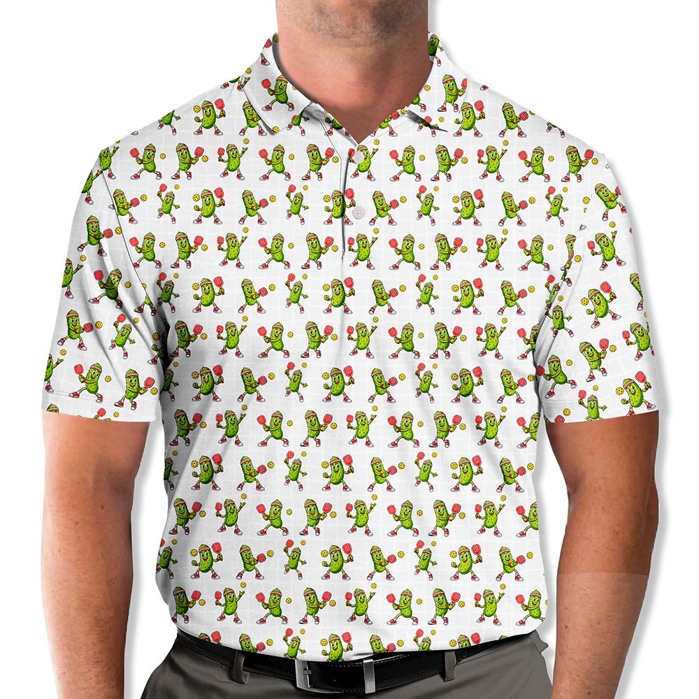 Alternate front view of the abstract white pickleball polo shirt