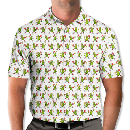 Alternate front view of the abstract white pickleball polo shirt
