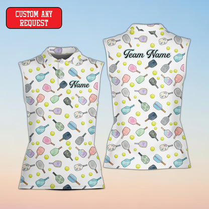Personalized white pickleball polo shirt with custom name and number front view