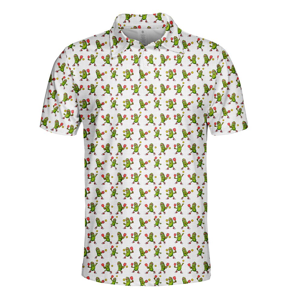 Close-up front view of the white pickleball polo shirt pattern