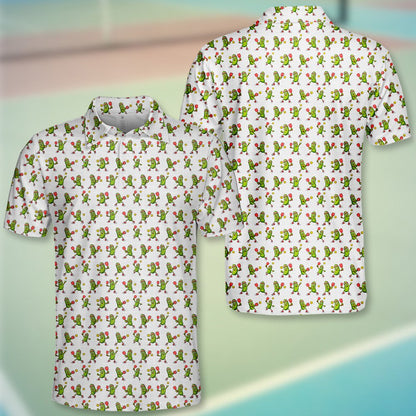 Front view of the white pickleball polo shirt on a white background