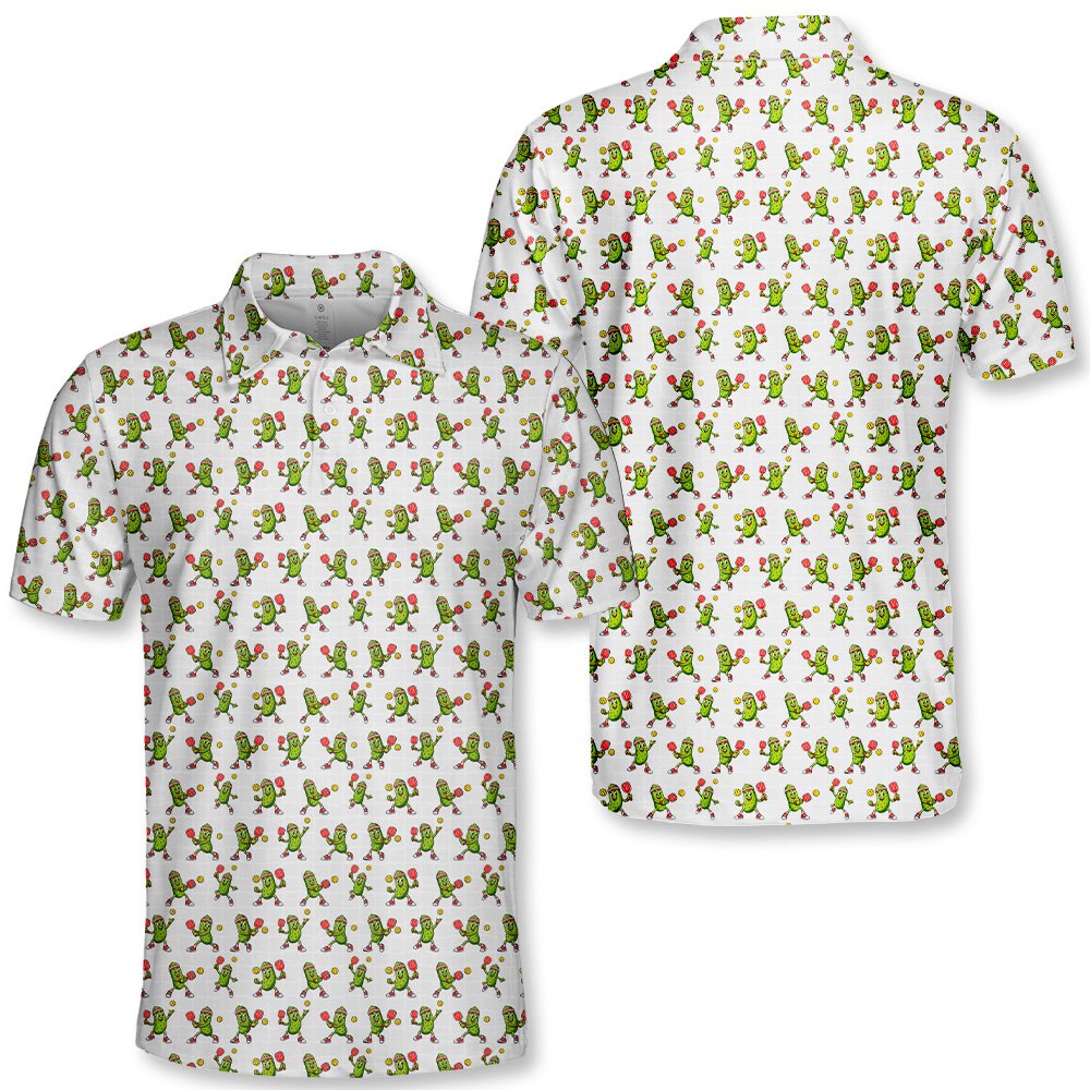 Second lifestyle view of someone wearing the white pickleball polo shirt