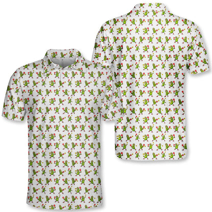 Second lifestyle view of someone wearing the white pickleball polo shirt