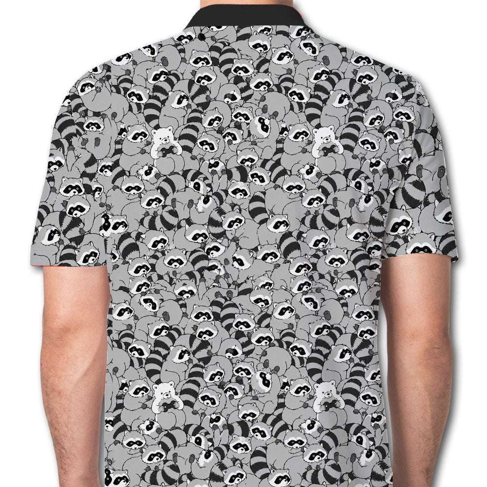 Gray raccoons polo shirt back view detail 2