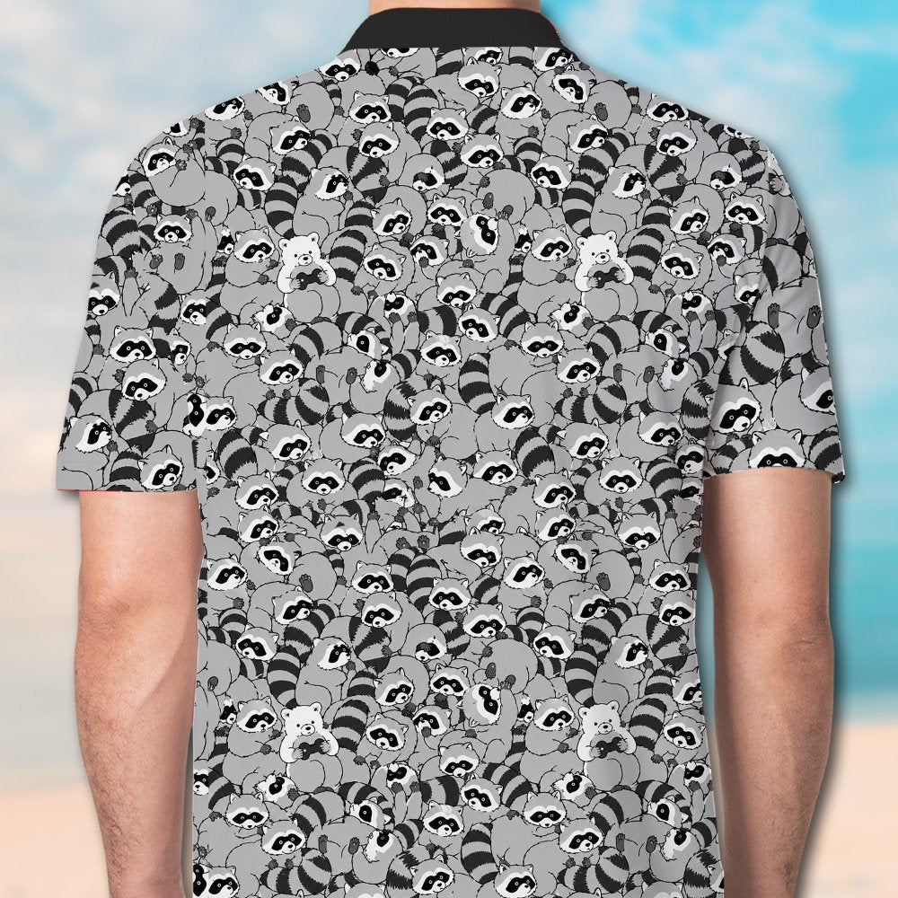 Gray raccoons polo shirt back view detail 3