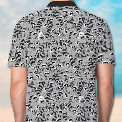 Gray raccoons polo shirt back view detail 3