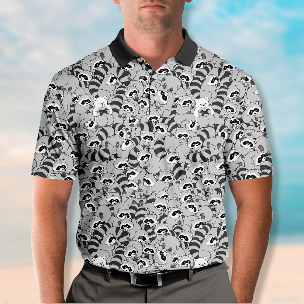 Gray raccoons polo shirt front view detail 2