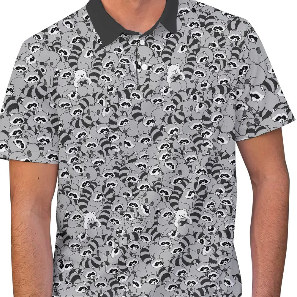 Gray raccoons polo shirt front view detail 4
