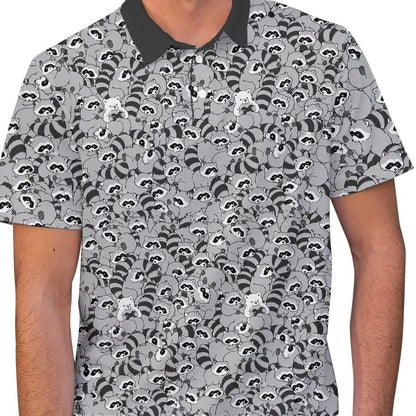 Gray raccoons polo shirt front view detail 4
