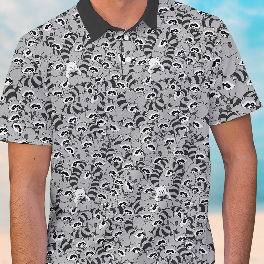 Gray raccoons polo shirt front view detail 5