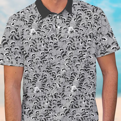 Gray raccoons polo shirt front view detail 5