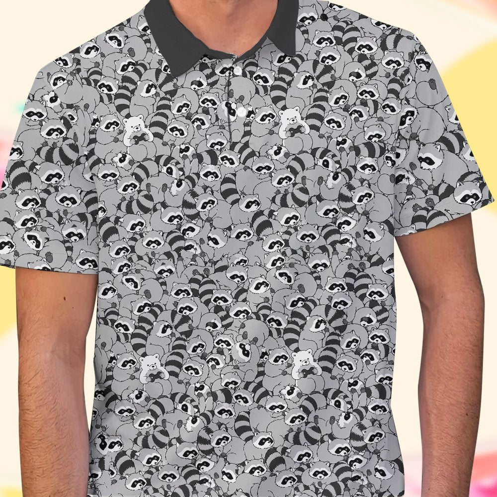 Gray raccoons polo shirt front view detail 6