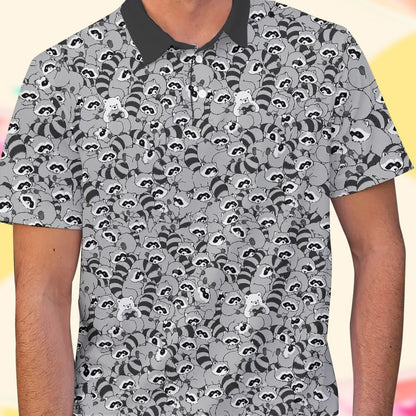 Gray raccoons polo shirt front view detail 6