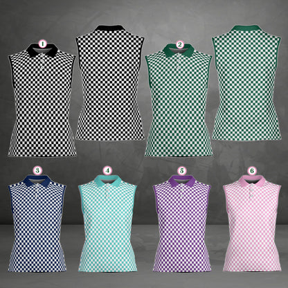 Another front view of the sleeveless retro polo shirt