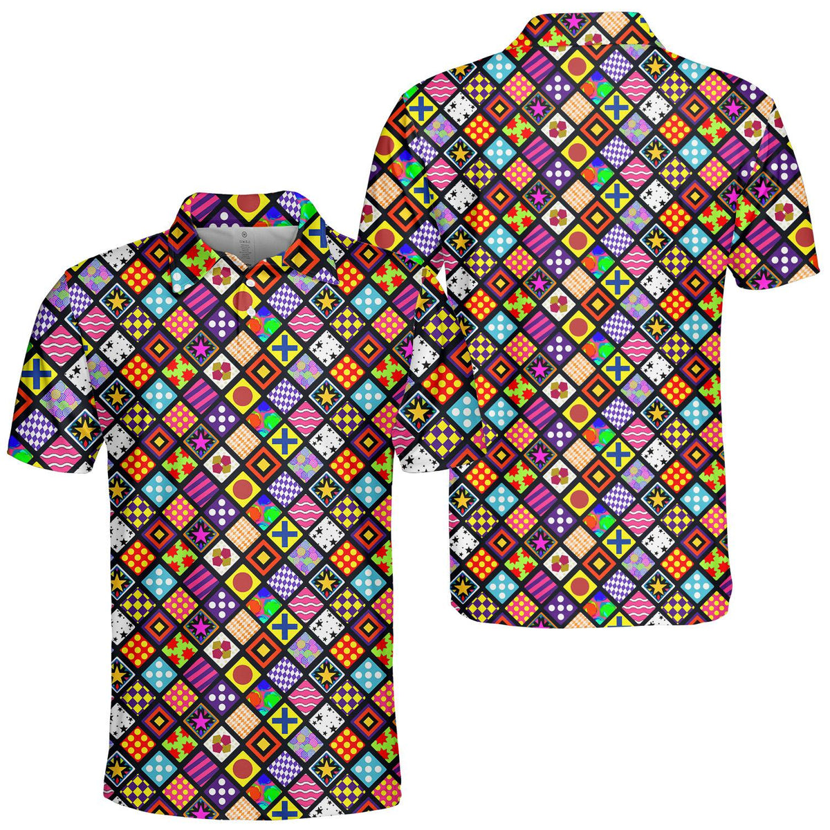 Another front view of the multicolor retro polo shirt
