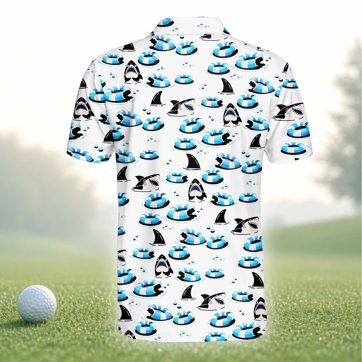 Detailed back view showing the vibrant light blue and black design details