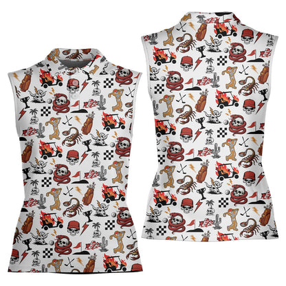 Detailed front view of the white skull polo shirt pattern