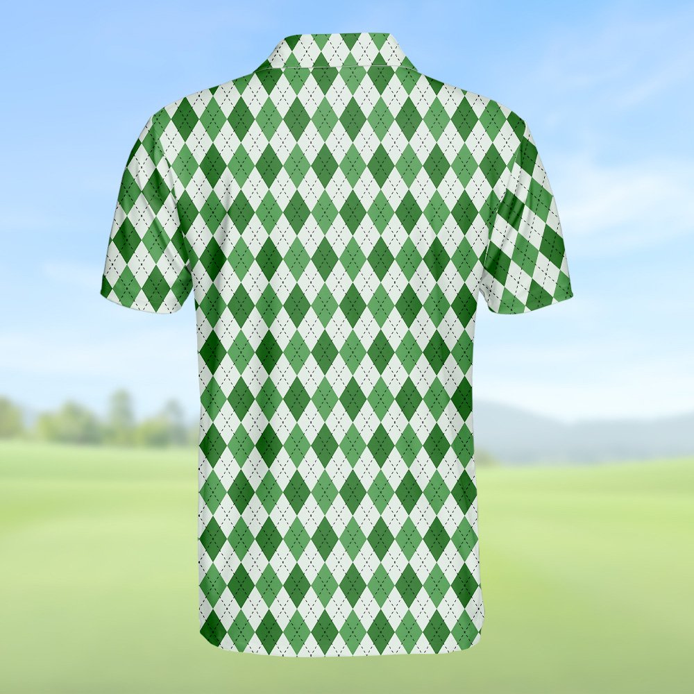 Another back view of the green skull polo shirt