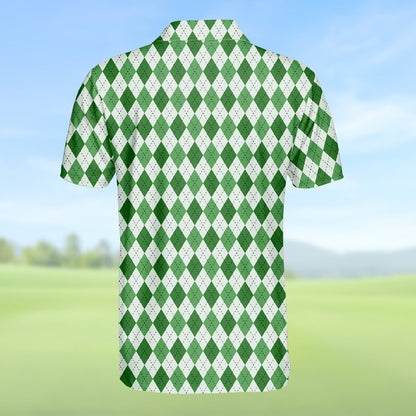 Another back view of the green skull polo shirt