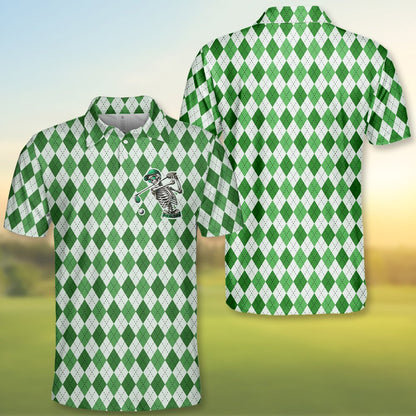 Additional front view of the argyle golf polo