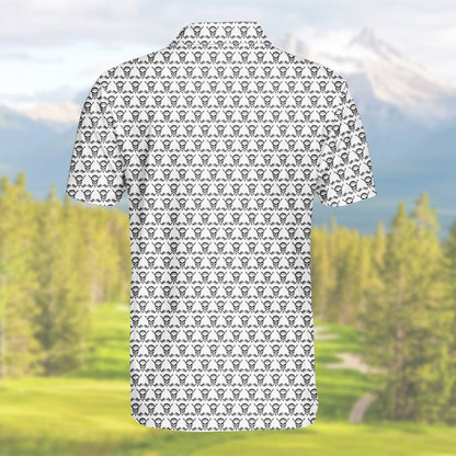 Full front presentation of the skull and golf polo shirt