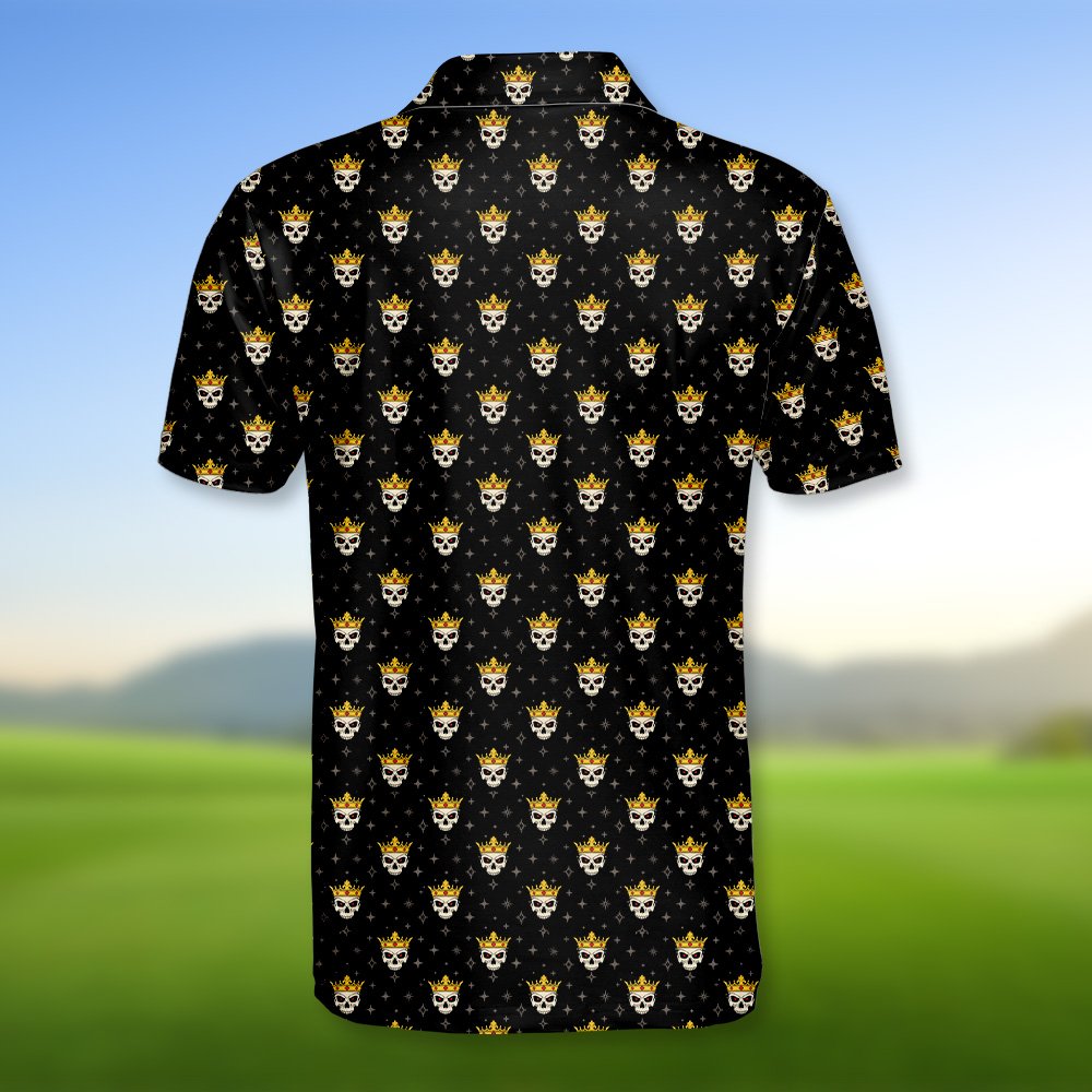 Back view of the black skull polo shirt