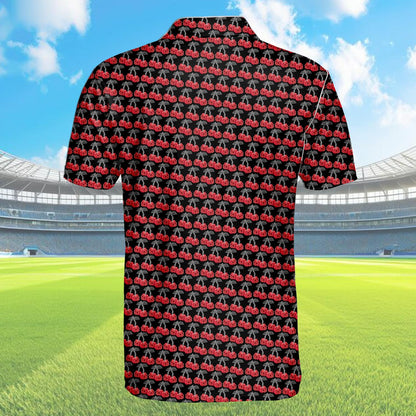 Another back view of the cherry skulls polo shirt