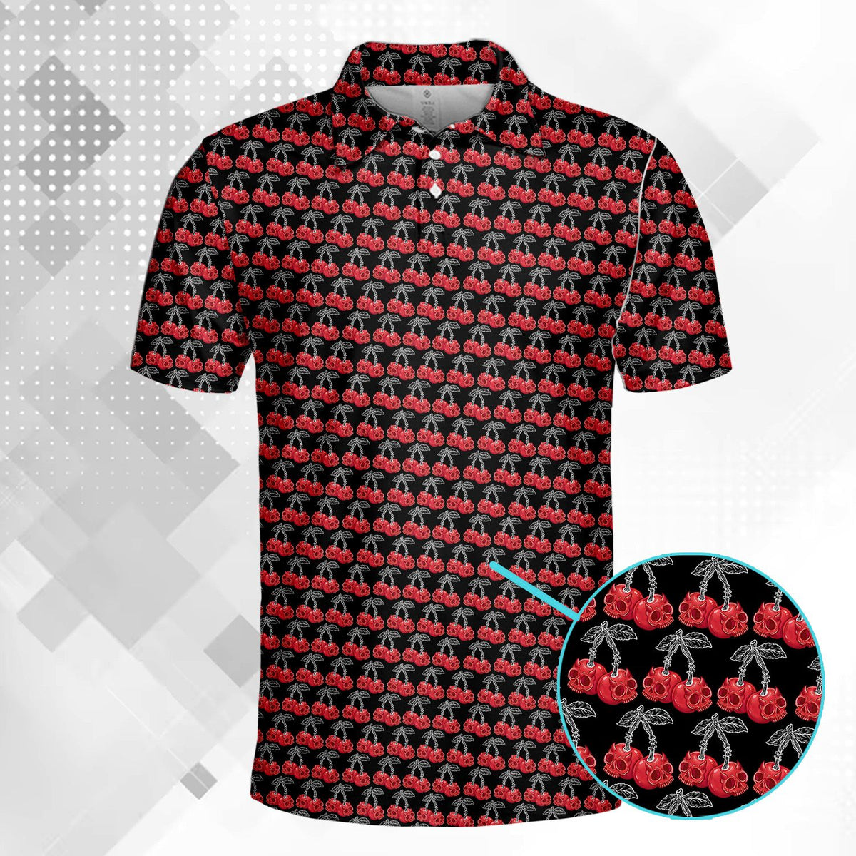 Back view of the black and red skulls polo shirt